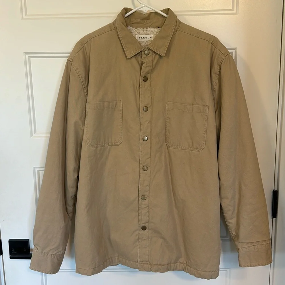 Mens Pacsun Sherpa Jacket, Size Medium, Tan
